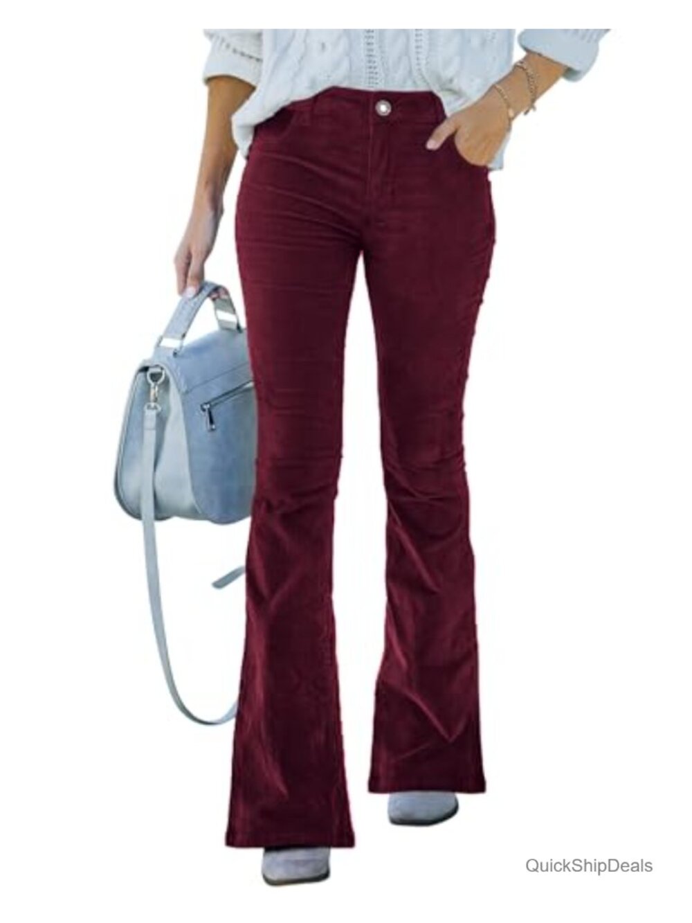High Waist Stretch Flared Corduroy Pants Tummy Control